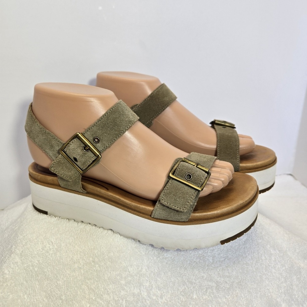 Ugg Angie Sandal Womens Size 7 Suede Antelope 1019871 2" Platform Treadlite